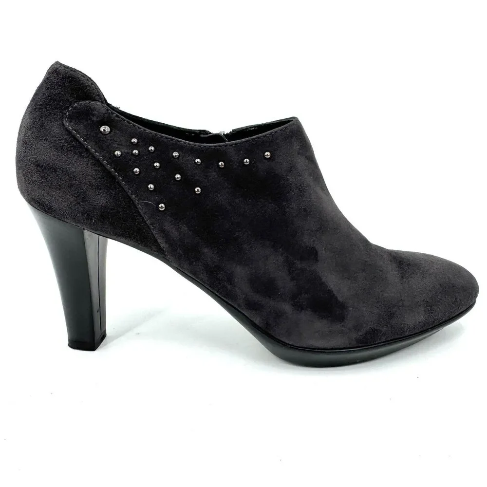 AQUATALIA Dark Gray Suede Bead Studded Heeled Booties Size 10